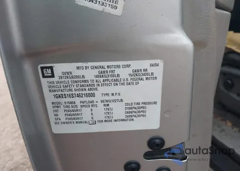 2004 GMC Envoy Xl Slt z USA, uszkodzony, nr VIN 1GKES16S746216000